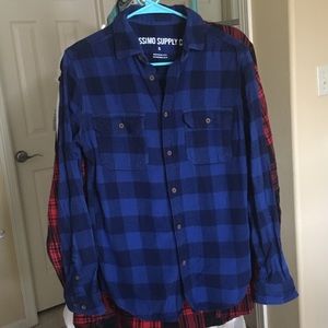 Black and blue plaid button down shirt